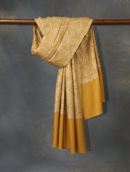 Mustard Jamawar Embroidery Pashmina Shawl