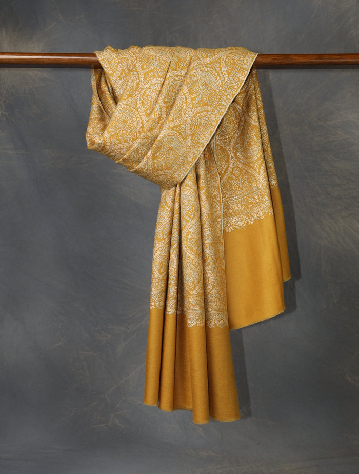 Mustard Jamawar Embroidery Pashmina Shawl – alternate view