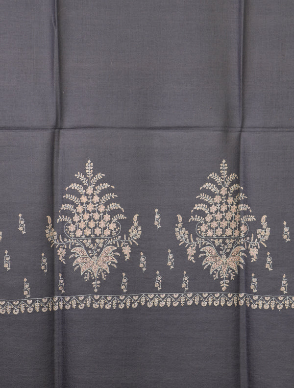 Grey Color Base Boteh Embroidery Pashmina Shawl – detail view