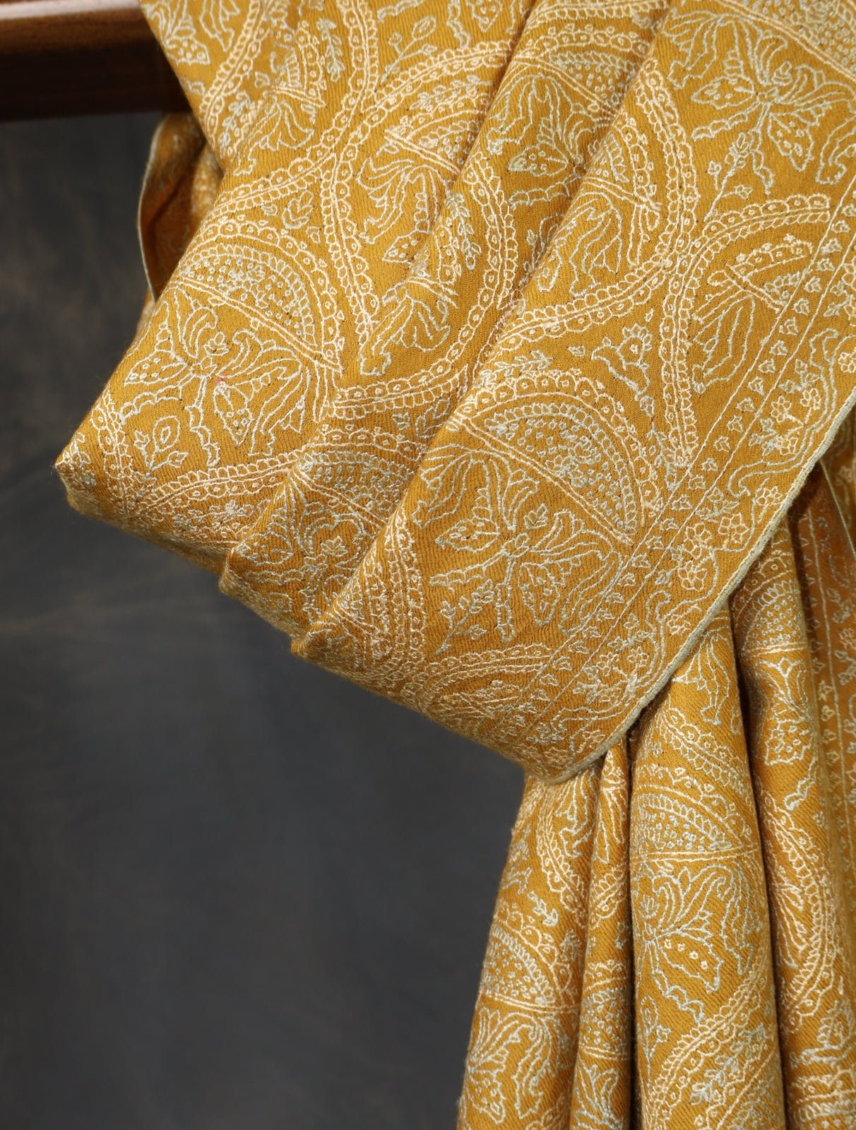 Mustard Jamawar Embroidery Pashmina Shawl