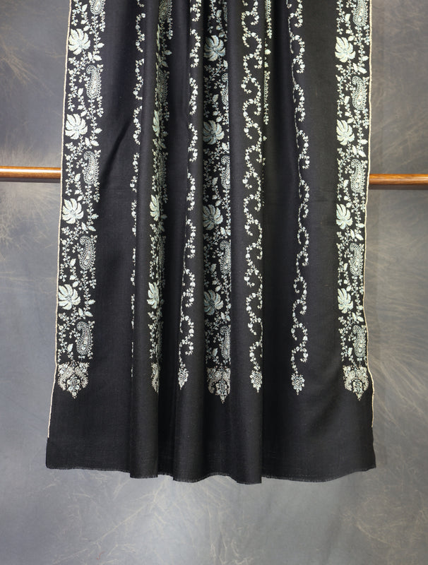 Black Base Striped Jali Embroidery Handwoven Cashmere Shawl