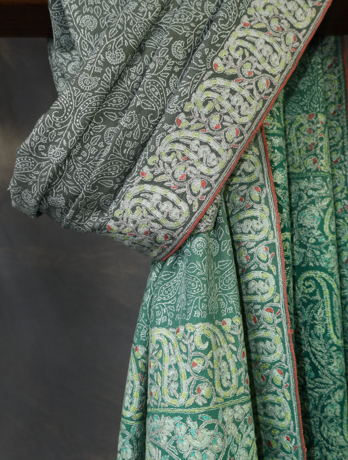 Teal Green Jamawar Embroidery Pashmina Shawl