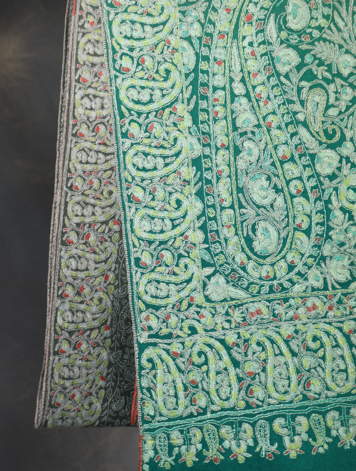 Teal Green Jamawar Embroidery Pashmina Shawl