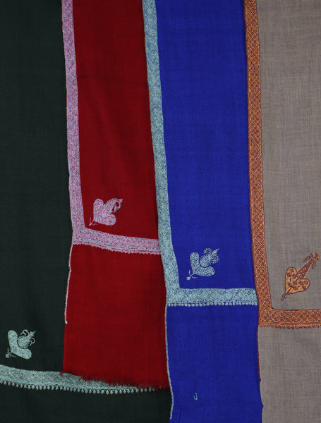 Red Base Border Embroidery Cashmere Pashmina Shawl