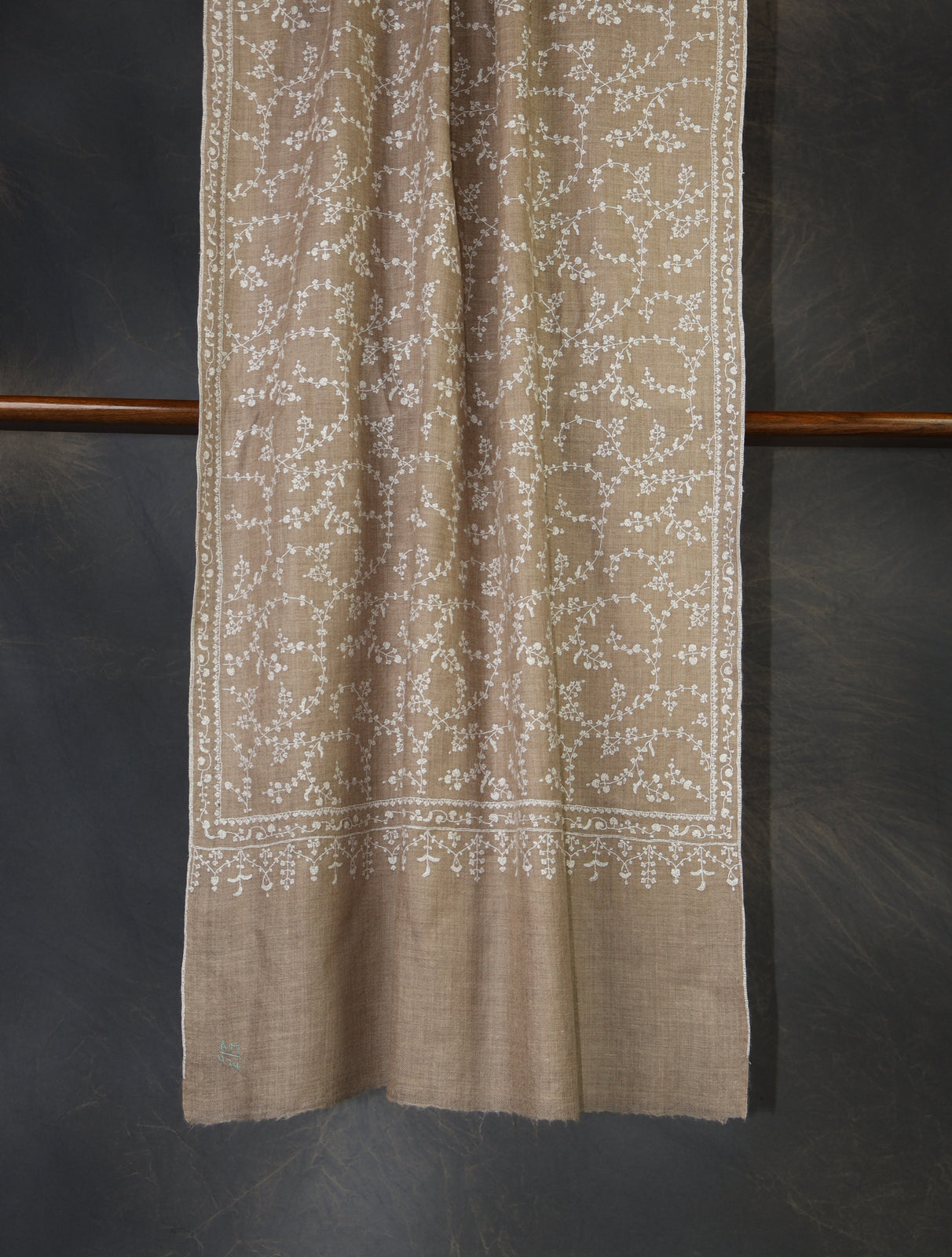 Natural Base With White Jali Embroidery Pashmina Cashmere Scarf