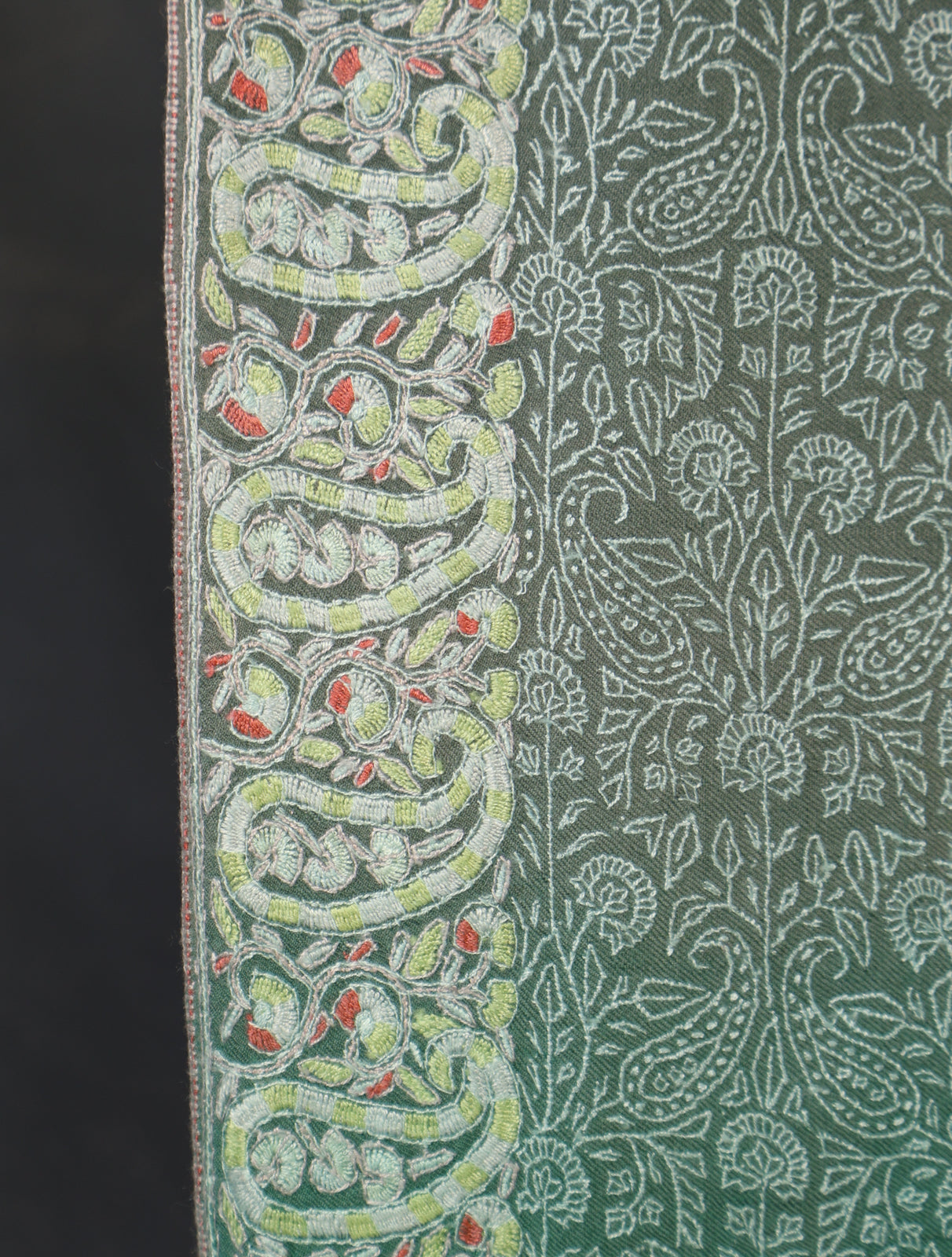 Teal Green Jamawar Embroidery Pashmina Shawl