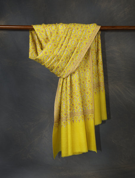 Yellow Jamawar Embroidery Pashmina Shawl