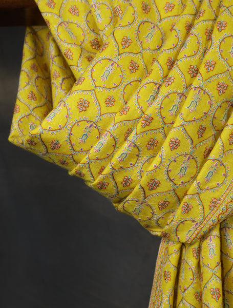 Yellow Jamawar Embroidery Pashmina Shawl