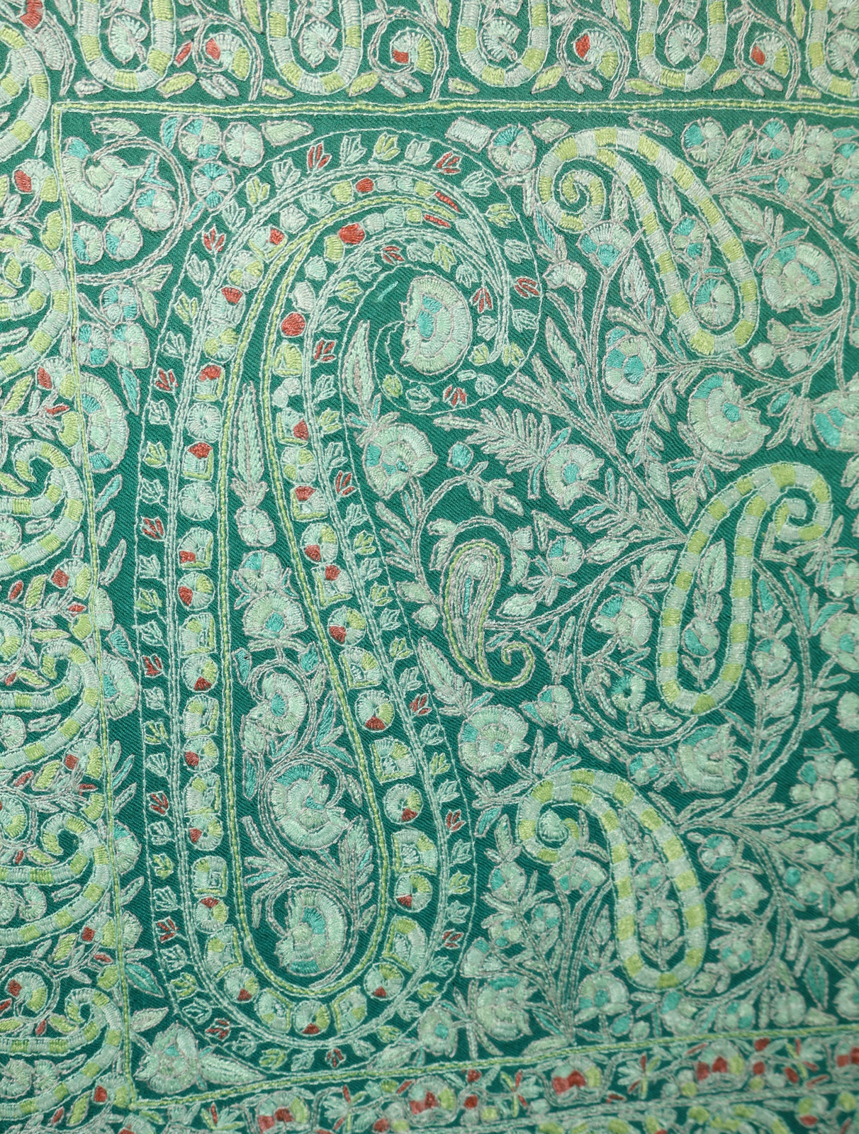 Teal Green Jamawar Embroidery Pashmina Shawl