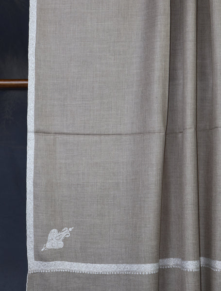 Light Natural Color White Small Border Embroidery Pashmina Shawl