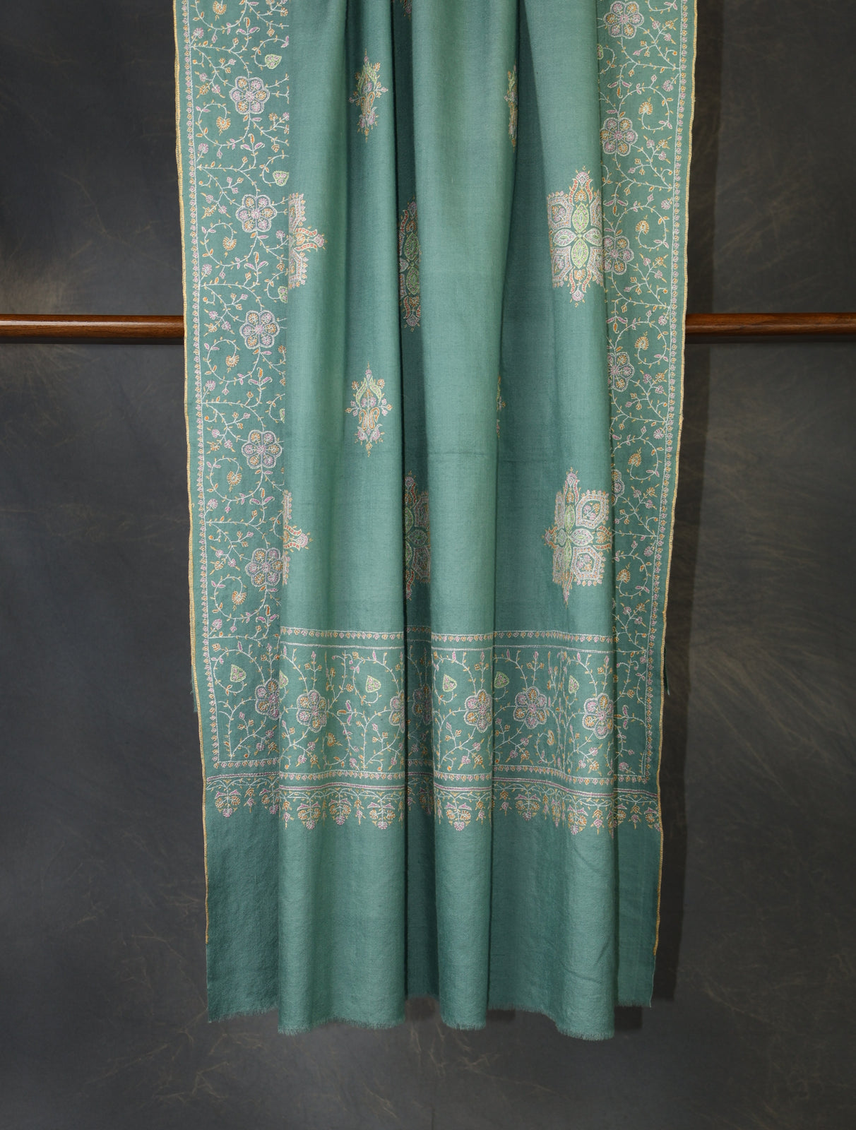 Green Boteh Motif Embroidery Cashmere Pashmina Shawl