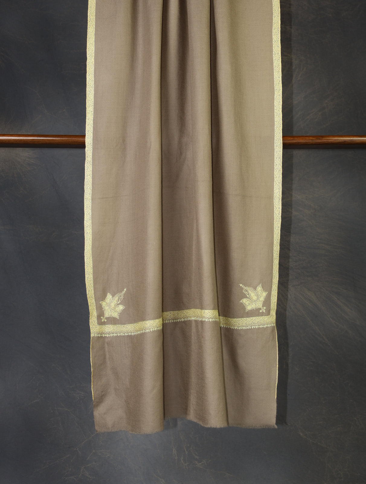 Natural Base Border Yellow Embroidery Cashmere Pashmina Scarf