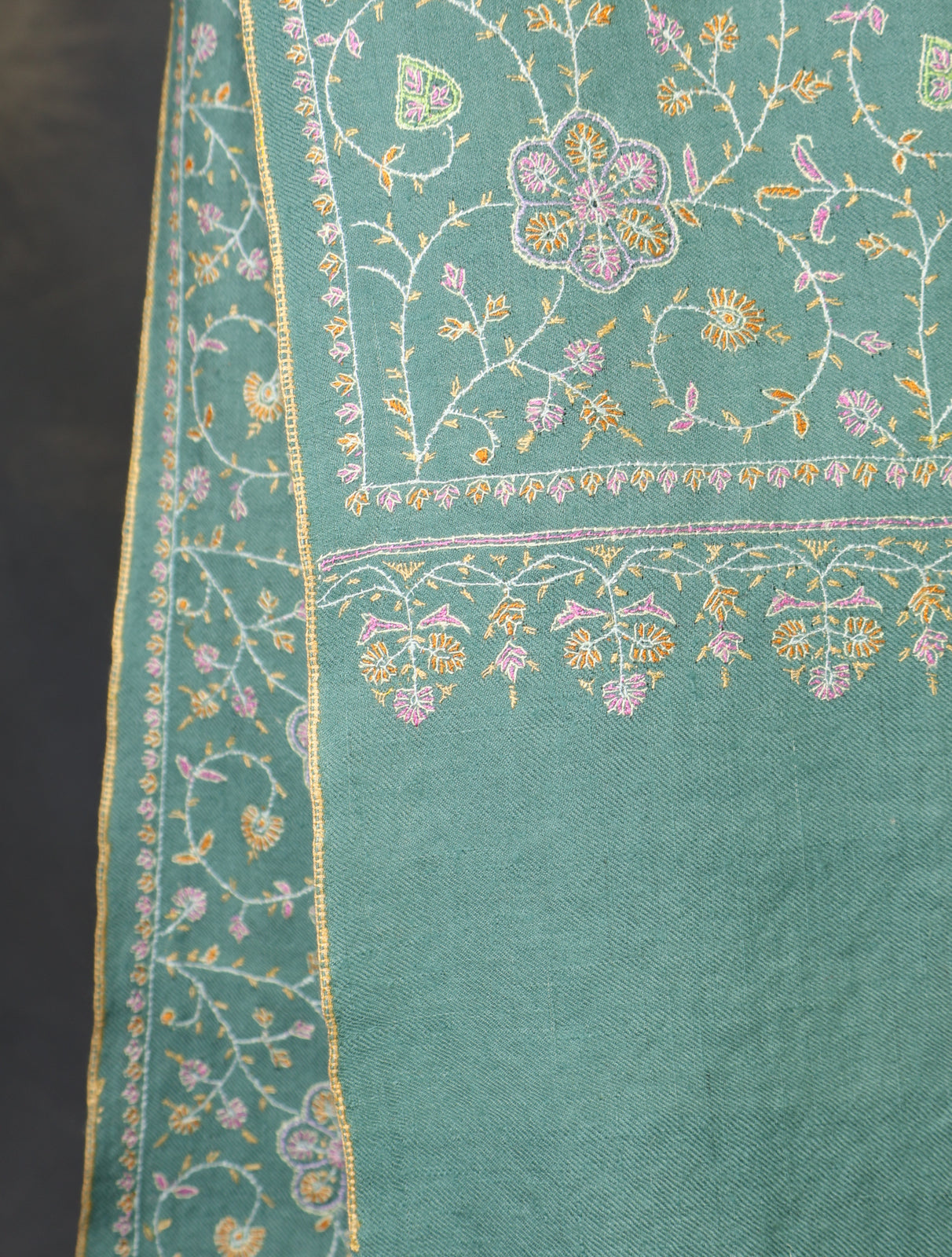 Green Boteh Motif Embroidery Cashmere Pashmina Shawl