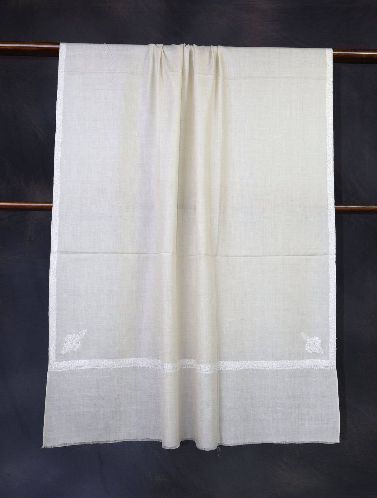 Ivory Color White Small Border Embroidery Pashmina Shawl