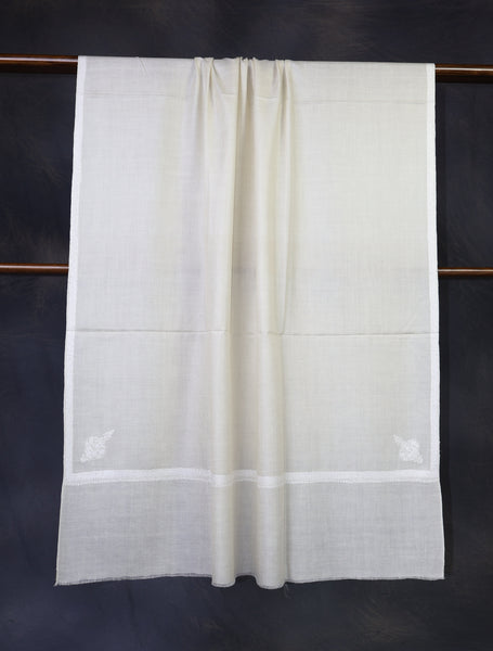Ivory Color White Small Border Embroidery Pashmina Shawl