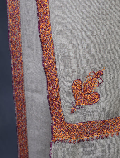 3 Yard Natural Base With Small Border Embroidery Cashmere Pashmina Shawl