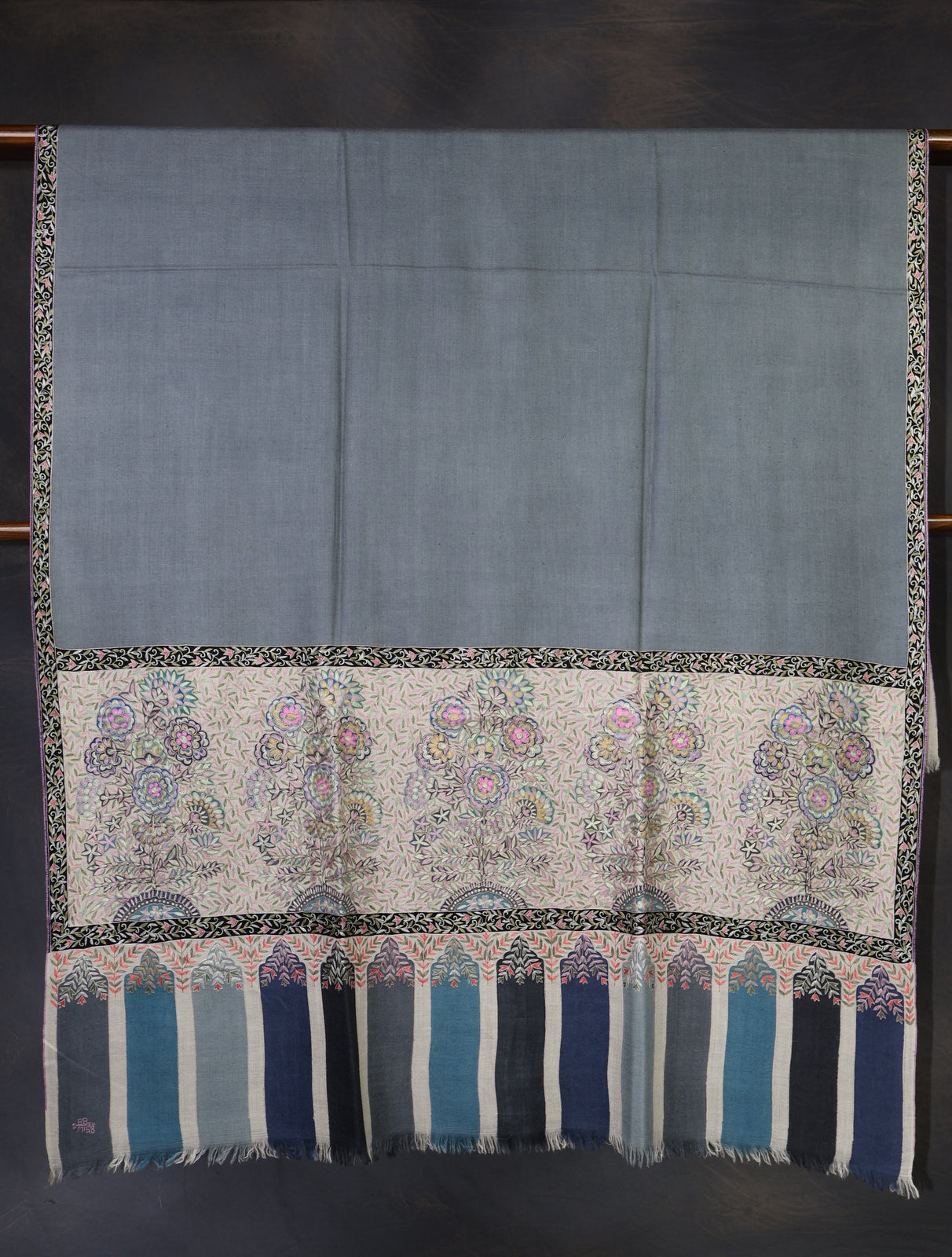 Blue Color With Border Kalamkari Pashmina Shawl