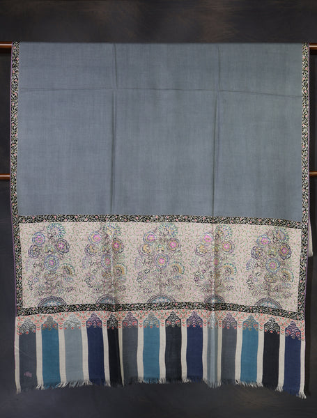 Blue Color With Border Kalamkari Pashmina Shawl