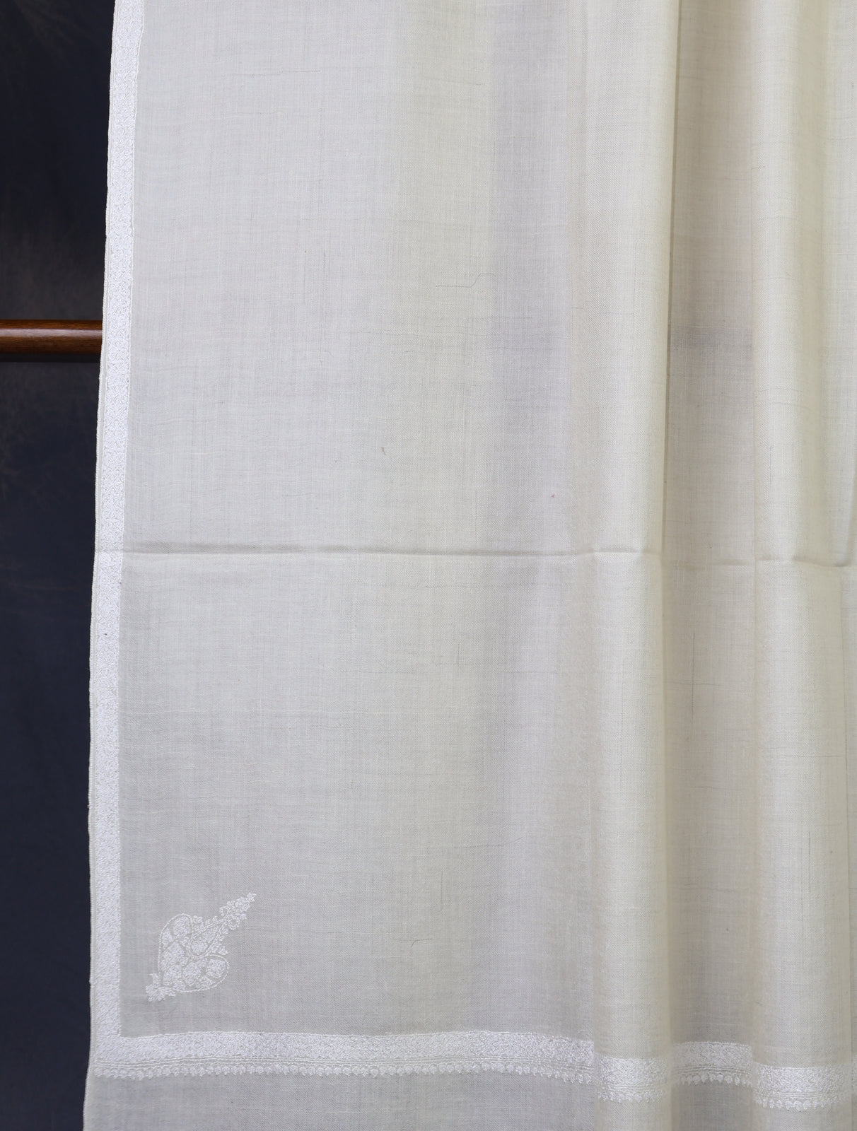 Ivory Color White Small Border Embroidery Pashmina Shawl