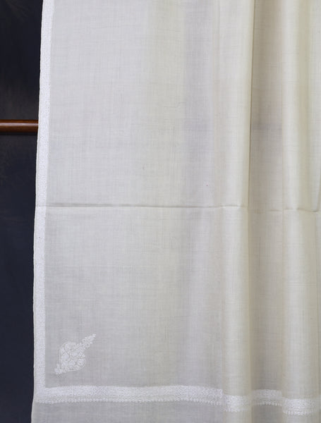 Ivory Color White Small Border Embroidery Pashmina Shawl