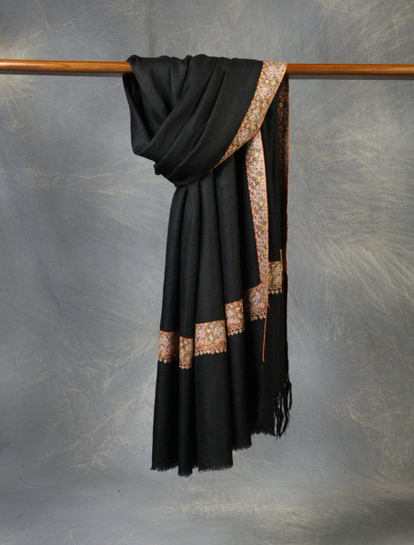 Black Base Big Border Embroidery Cashmere Pashmina Shawl