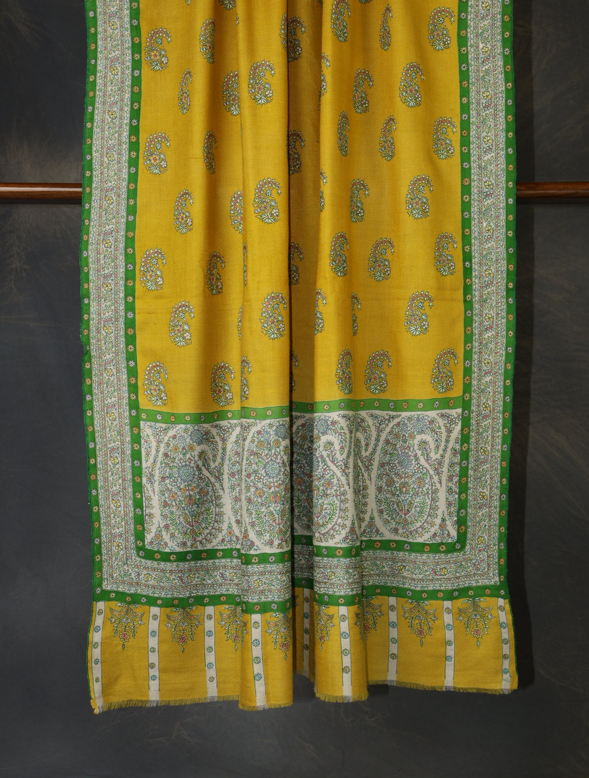 Yellow Boteh motif Embroidery Cashmere Pashmina Shawl
