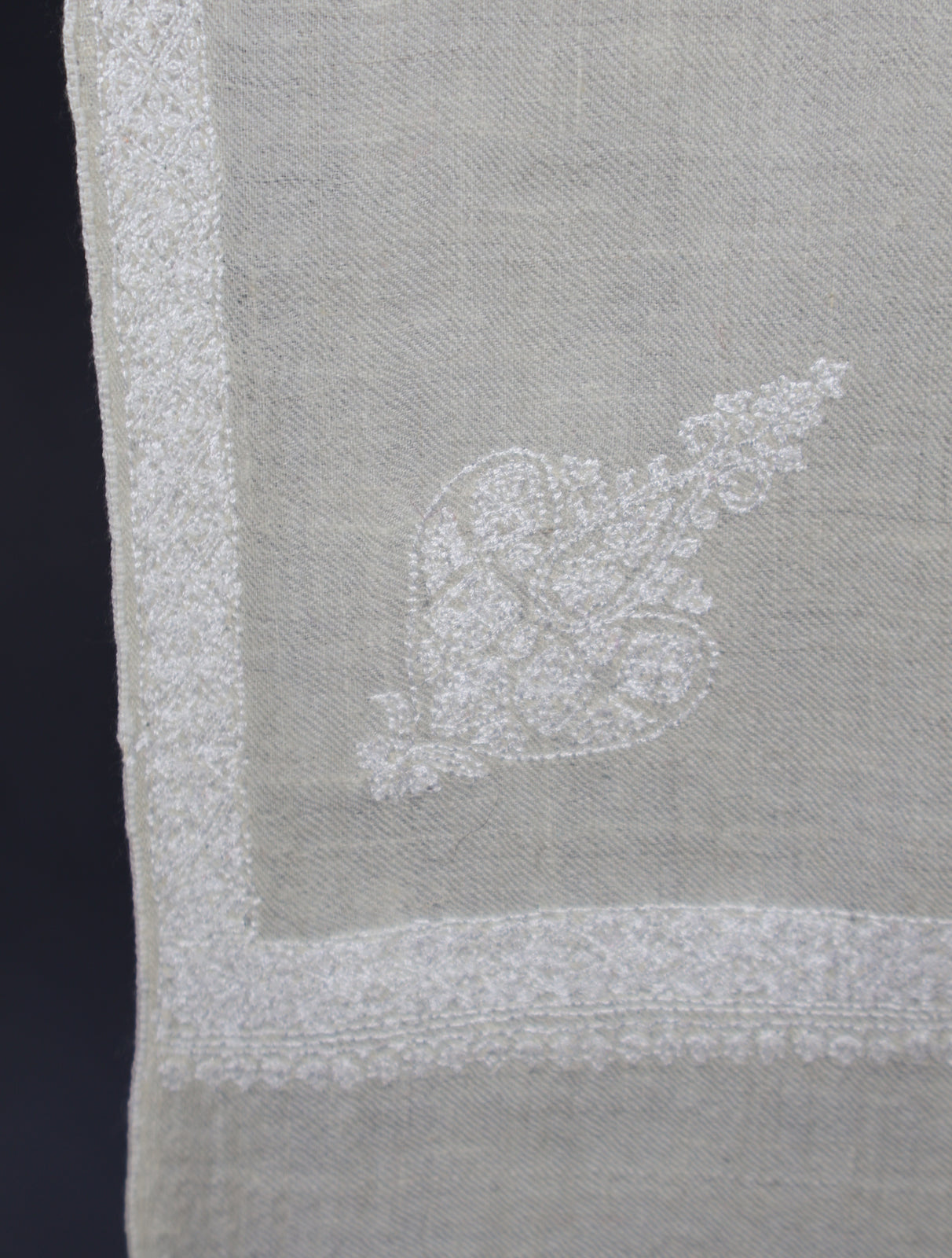 Ivory Color White Small Border Embroidery Pashmina Shawl
