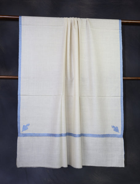 Ivory Color Blue Small Border Embroidery Pashmina Shawl
