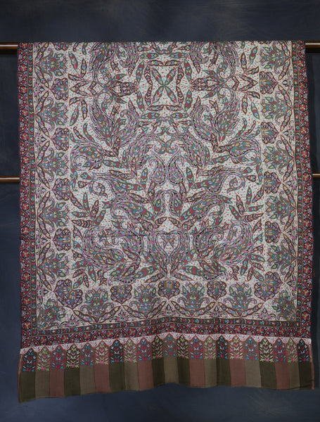 Baby Pink And Brown Color Kalamkari Pashmina Shawl