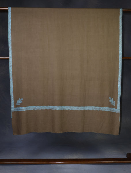 Natural Base Blue Big Border Embroidery Cashmere Pashmina Shawl
