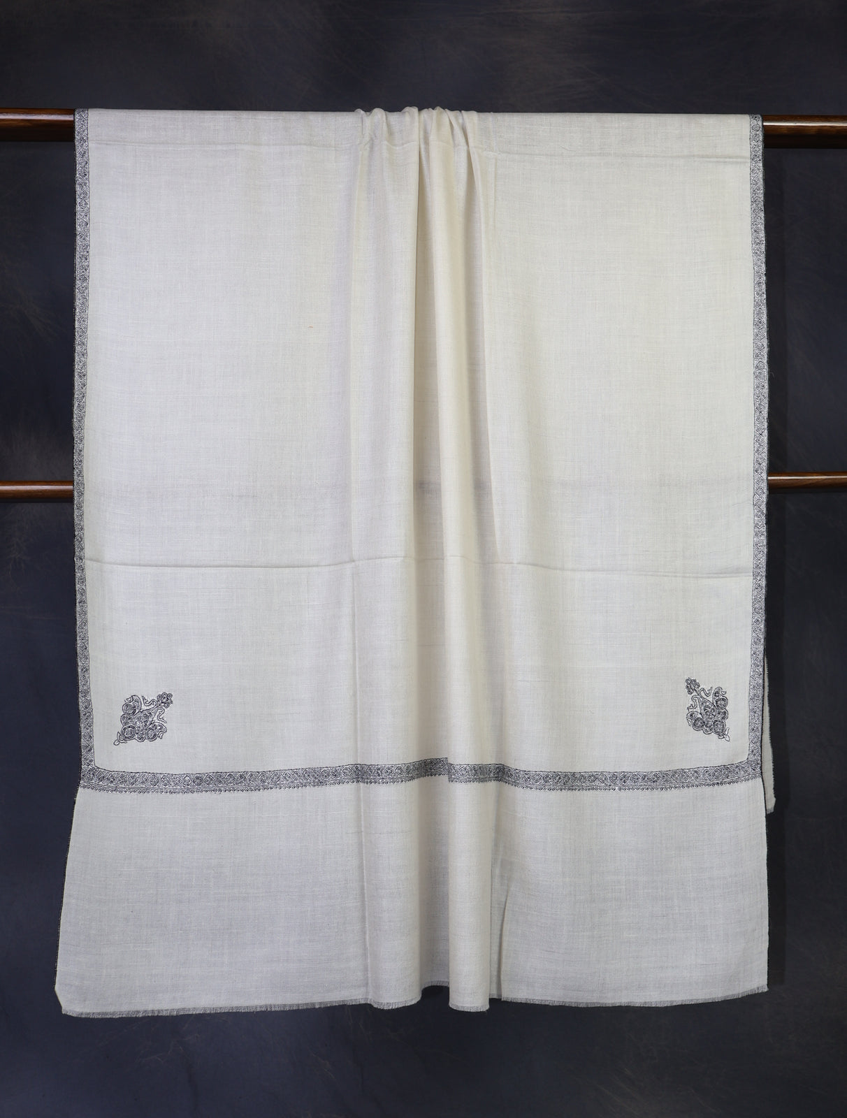 Ivory Color Black Small Border Embroidery Pashmina Shawl