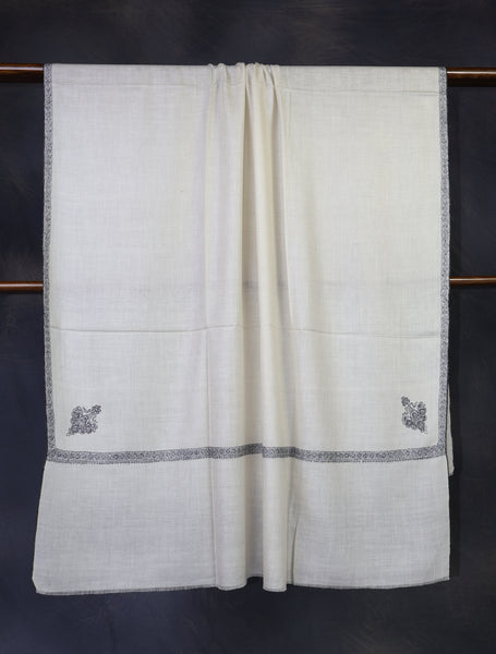 Ivory Color Black Small Border Embroidery Pashmina Shawl