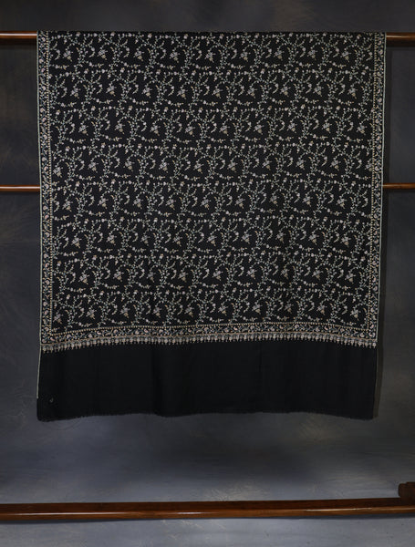 Black Base Jali Embroidery Cashmere Pashmina Shawl
