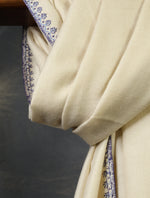 Ivory Base Big Striped Border Embroidery Cashmere Pashmina Shawl