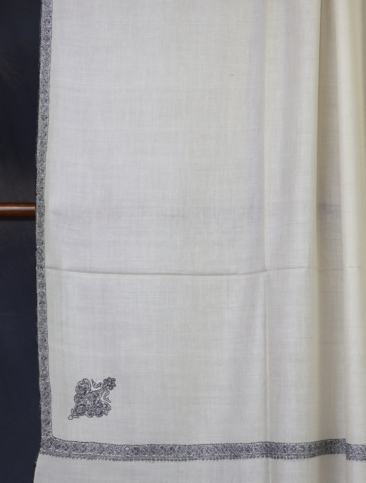 Ivory Color Black Small Border Embroidery Pashmina Shawl