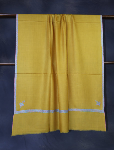 Mustard Color Blue Small Border Embroidery Pashmina Shawl