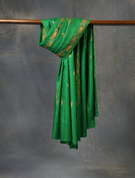 Green Boteh Embroidery Pashmina Cashmere Shawl