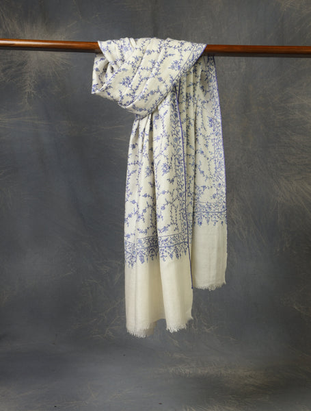 Ivory Jali Embroidery Cashmere Pashmina Shawl