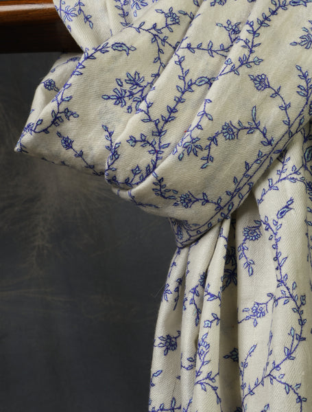 Ivory Jali Embroidery Cashmere Pashmina Shawl