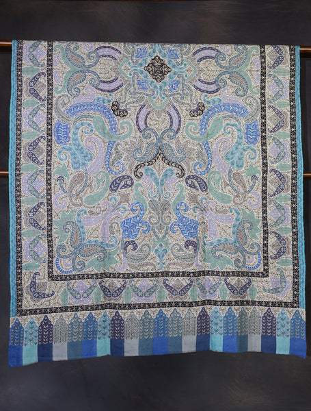 Dodger Blue Color Kalamkari Pashmina Shawl