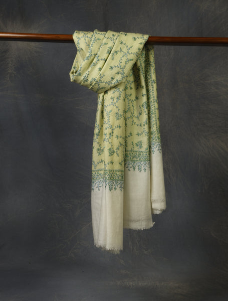 Lemon Jali Embroidery Cashmere Pashmina Shawl