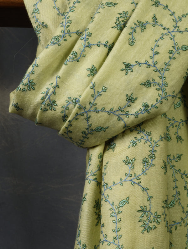 Lemon Jali Embroidery Cashmere Pashmina Shawl – detail view