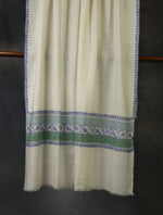 Ivory Base Big Striped Border Embroidery Cashmere Pashmina Shawl