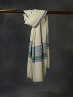 Ivory Base Big Striped Border Embroidery Cashmere Pashmina Shawl