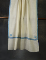 Ivory colour with Blue Small Border Embroidery Cashmere Pashmina Shawl