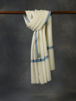 Ivory colour with Blue Small Border Embroidery Cashmere Pashmina Shawl