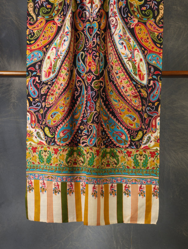 Multicolor jali Sozni Embroidery Fine Merino Wool Scarf