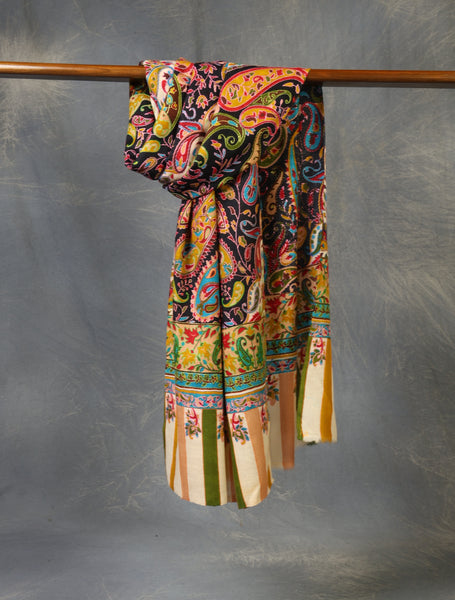 Multicolor jali Sozni Embroidery Fine Merino Wool Scarf