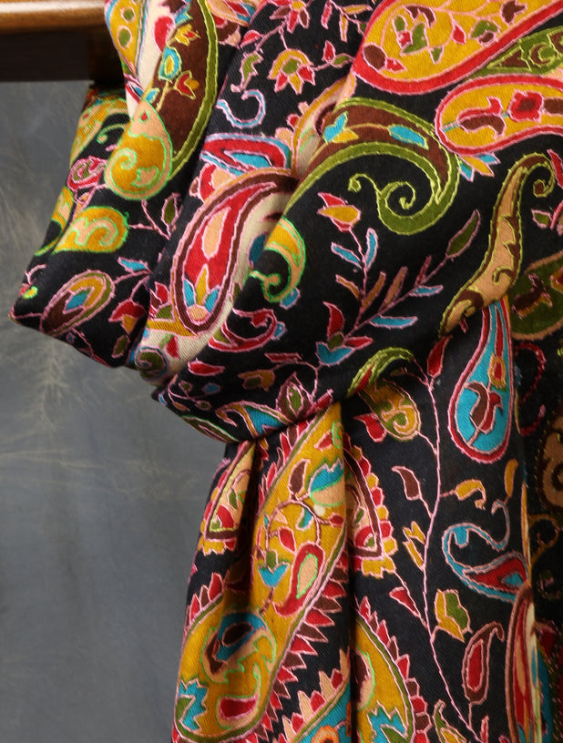 Multicolor jali Sozni Embroidery Fine Merino Wool Scarf