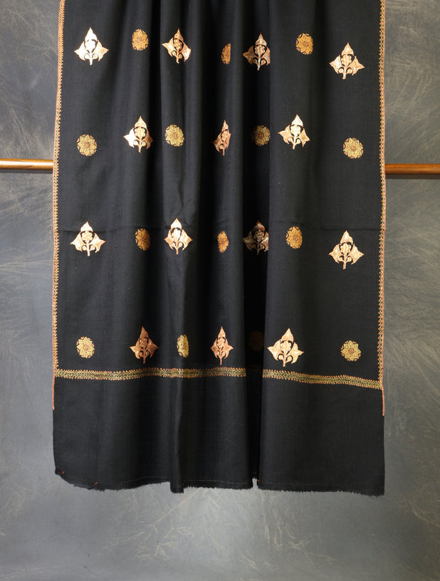 Black Zari Buteh Embroidery Merino Shawl